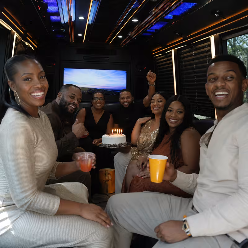 Black Mercedes Sprinter van staged for an Jersey City Birthday Transportation group