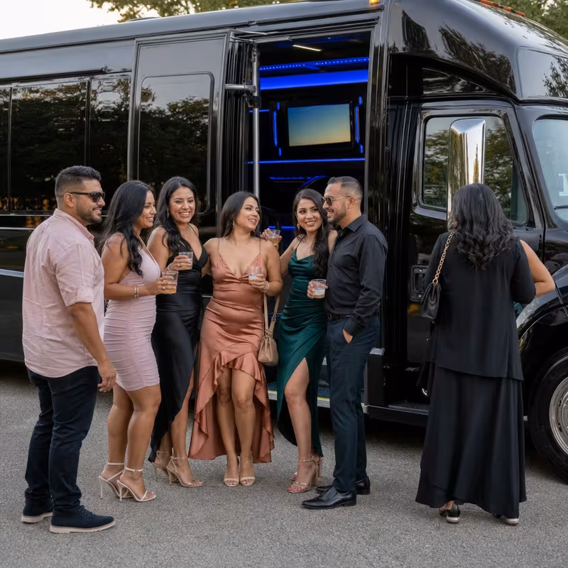 Passengers loading luggage while boarding an Jersey City group shuttle