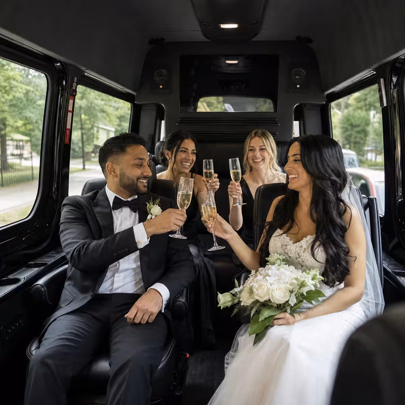 Black Mercedes Sprinter van staged for an Jersey City Wedding Transportation group